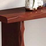 Display Artistic Wood Brown Double Pedestal Console Table Image - 7
