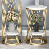 Display Round Gold Faux Marble 2 Tiers Plant Stand Image - 14