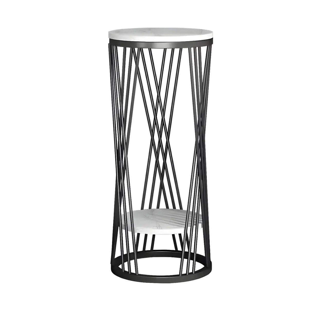 Display Round Gold Faux Marble 2 Tiers Plant Stand Image - 2