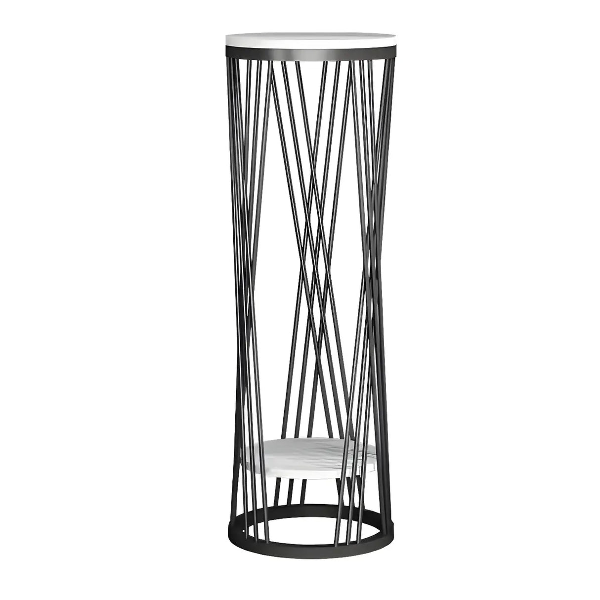 Display Round Gold Faux Marble 2 Tiers Plant Stand Image - 7