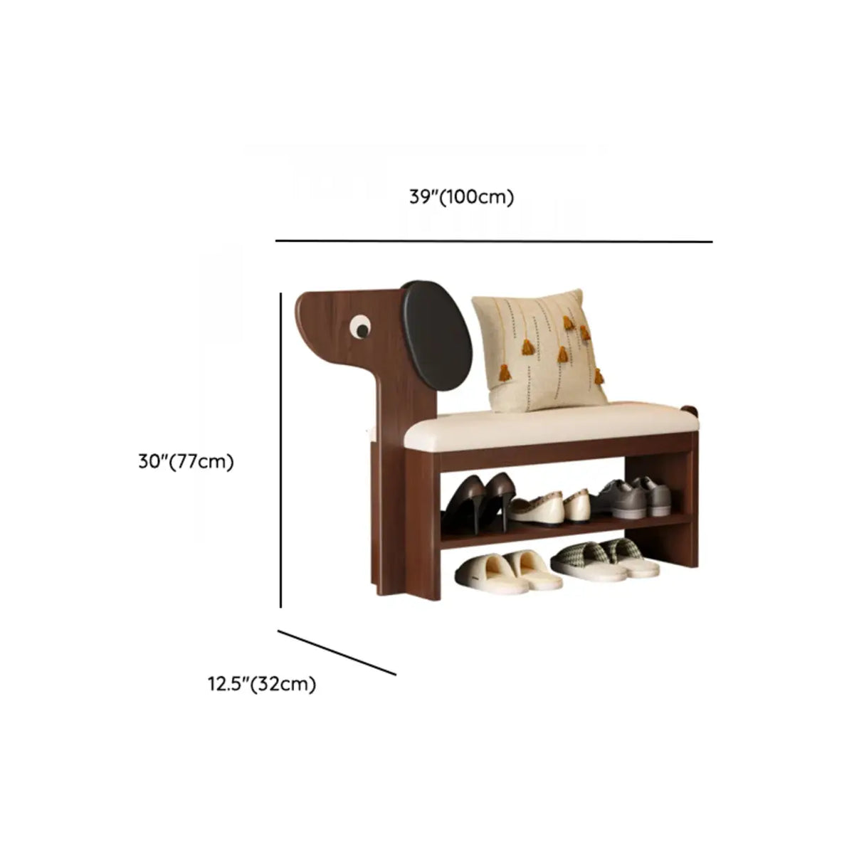 Dog-Shaped Entryway Shoe Bench with Cushion & Storage Shelves Image - 13