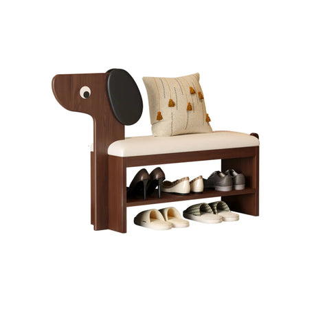 Dog-Shaped Entryway Shoe Bench with Cushion & Storage Shelves Image - 2