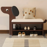 Dog-Shaped Entryway Shoe Bench with Cushion & Storage Shelves Image - 3