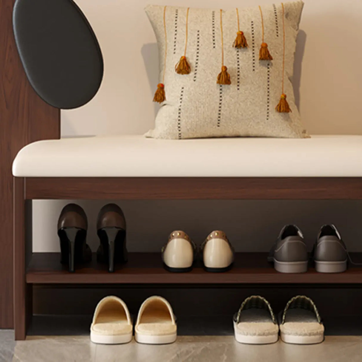 Dog-Shaped Entryway Shoe Bench with Cushion & Storage Shelves Image - 4
