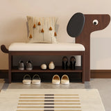 Dog-Shaped Entryway Shoe Bench with Cushion & Storage Shelves Image - 5