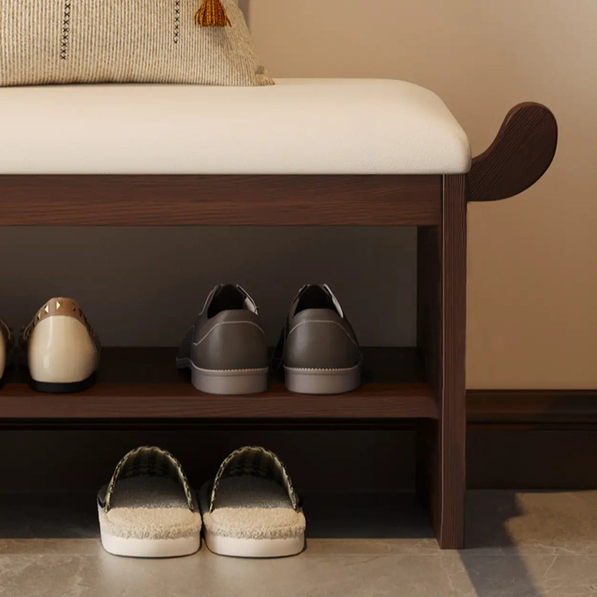 Dog-Shaped Entryway Shoe Bench with Cushion & Storage Shelves Image - 7