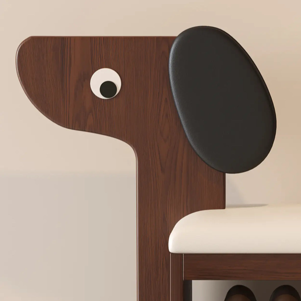 Dog-Shaped Entryway Shoe Bench with Cushion & Storage Shelves Image - 8