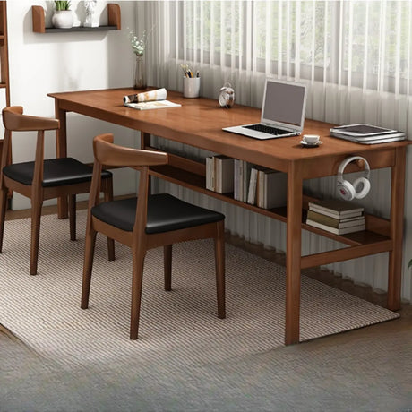 Double Auburn Wooden Desk with Storage Image - 1