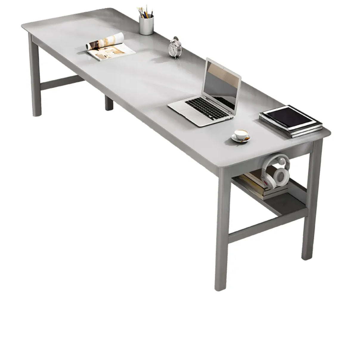 Double Auburn Wooden Desk with Storage Image - 2