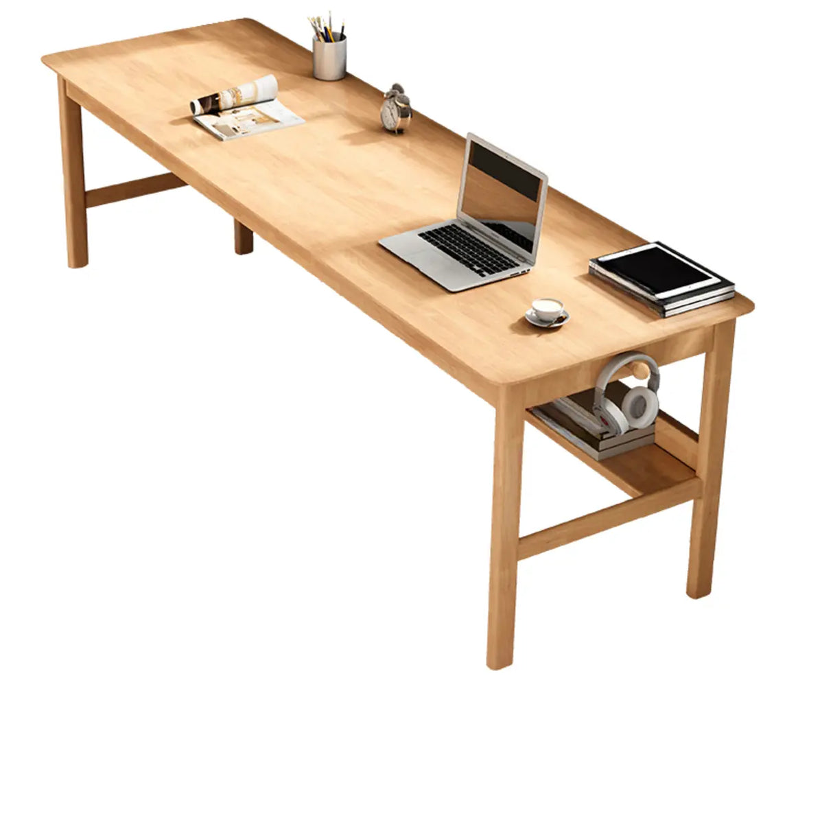 Double Auburn Wooden Desk with Storage Image - 3