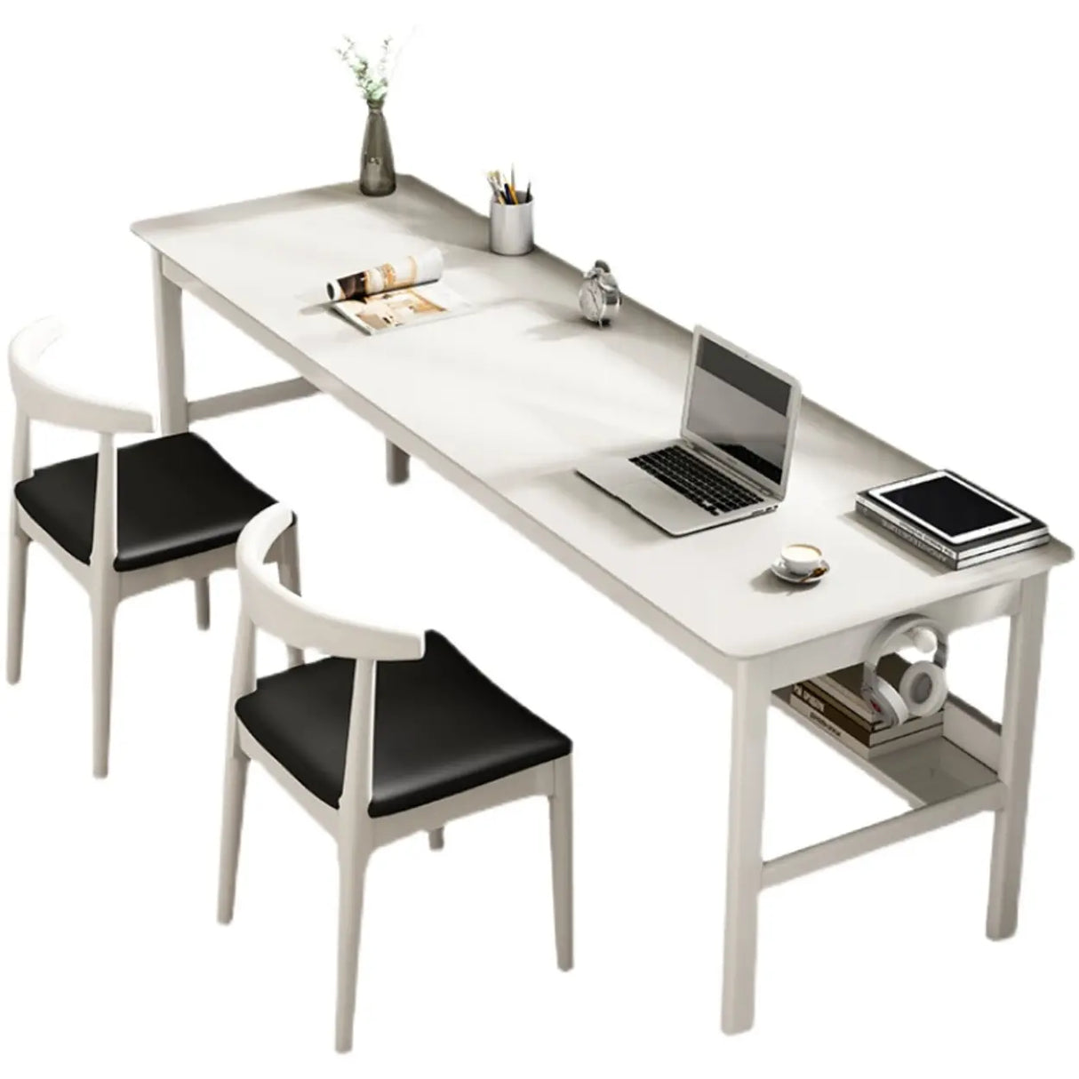 Double Auburn Wooden Desk with Storage Image - 4