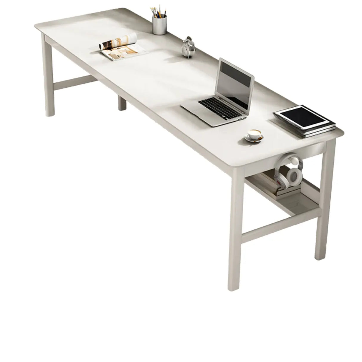 Double Auburn Wooden Desk with Storage Image - 7