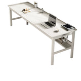 Double Auburn Wooden Desk with Storage Image - 7