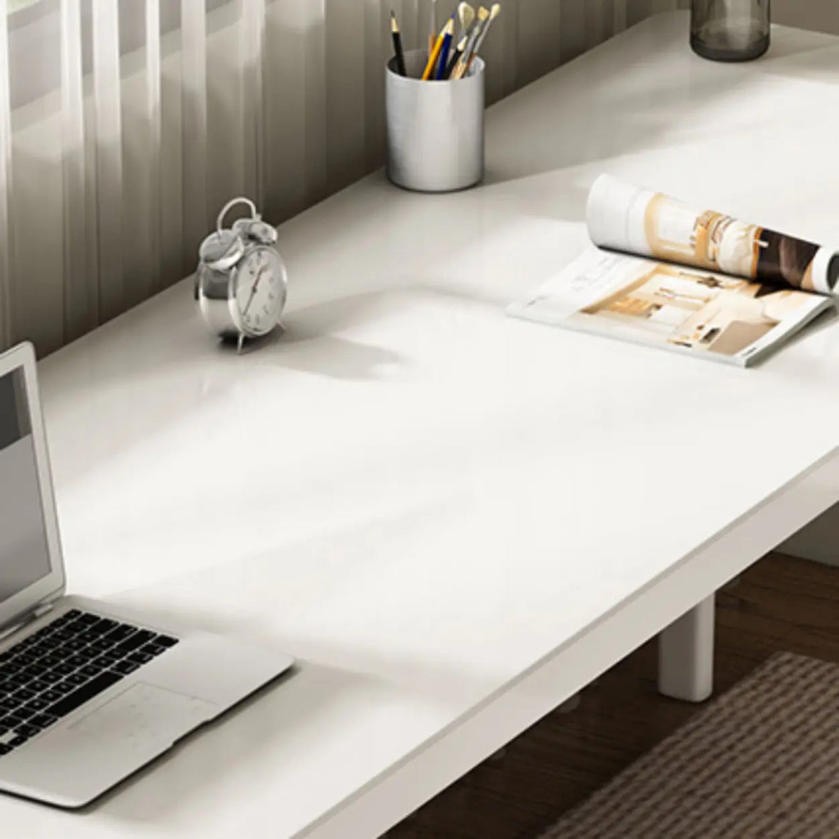Double Auburn Wooden Desk with Storage Image - 9