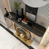 Double Iron Circle Base White Stone Large Console Table Image - 11