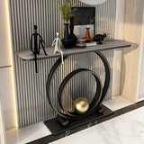 Double Iron Circle Base White Stone Large Console Table Image - 3