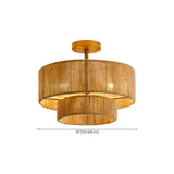 Double Layer Gold Cylinder Rope Semi-Flush Mount Light #size