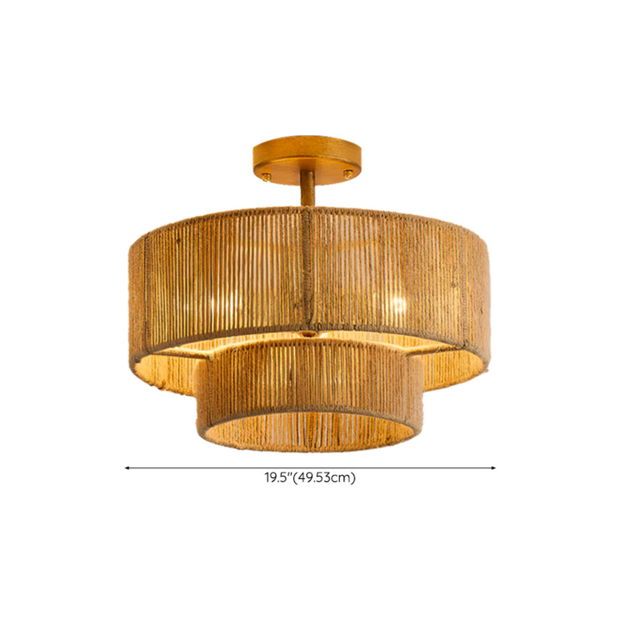 Double Layer Gold Cylinder Rope Semi-Flush Mount Light Image - 9