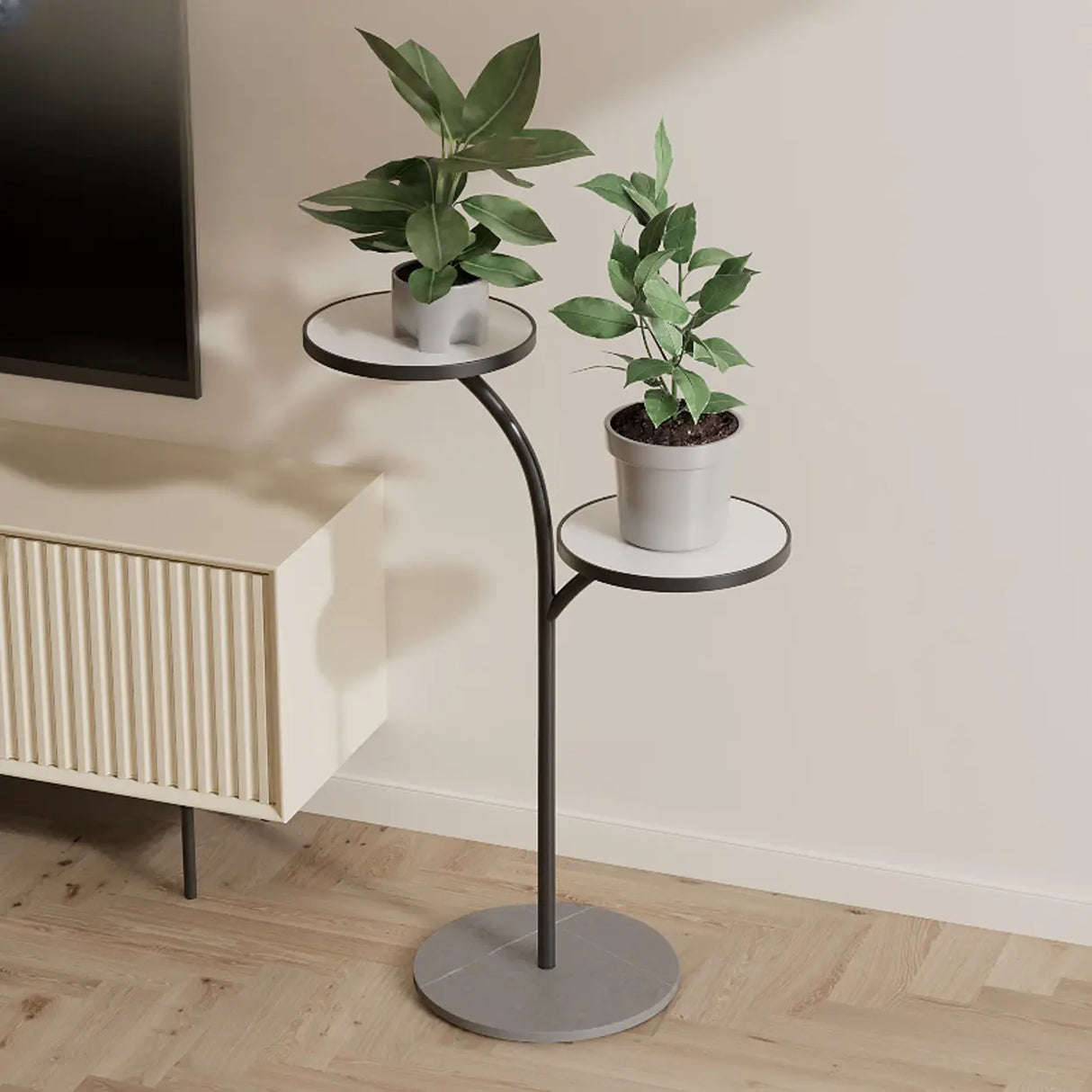 Double Layer Round Tray Branch Plant Stand Gold-White Image - 24