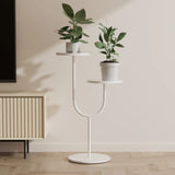 Double Layer Round Tray Branch Plant Stand Gold-White Image - 2