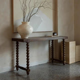 Double Pedestal Beaded Walnut Finish Wood Console Table Image - 2