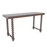 Double Pedestal Beaded Walnut Finish Wood Console Table Image - 5