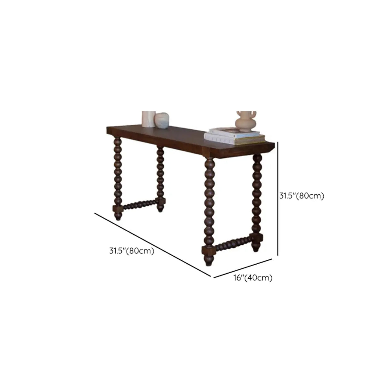 Double Pedestal Beaded Walnut Finish Wood Console Table 