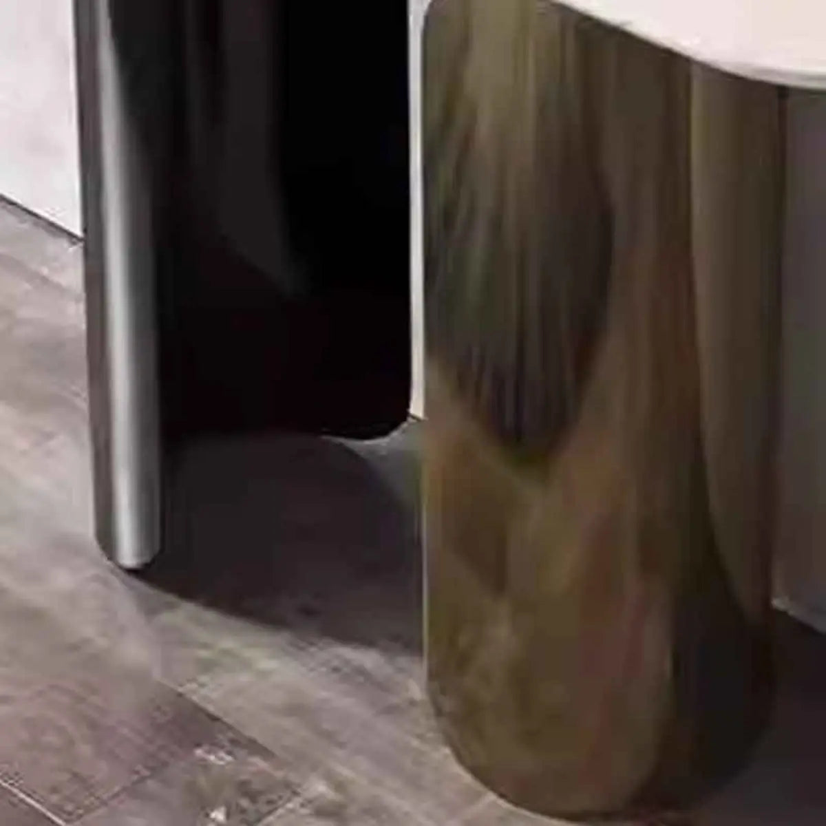 Double Pedestal Oval Sintered Stone Black-Gold Console Table Image - 5
