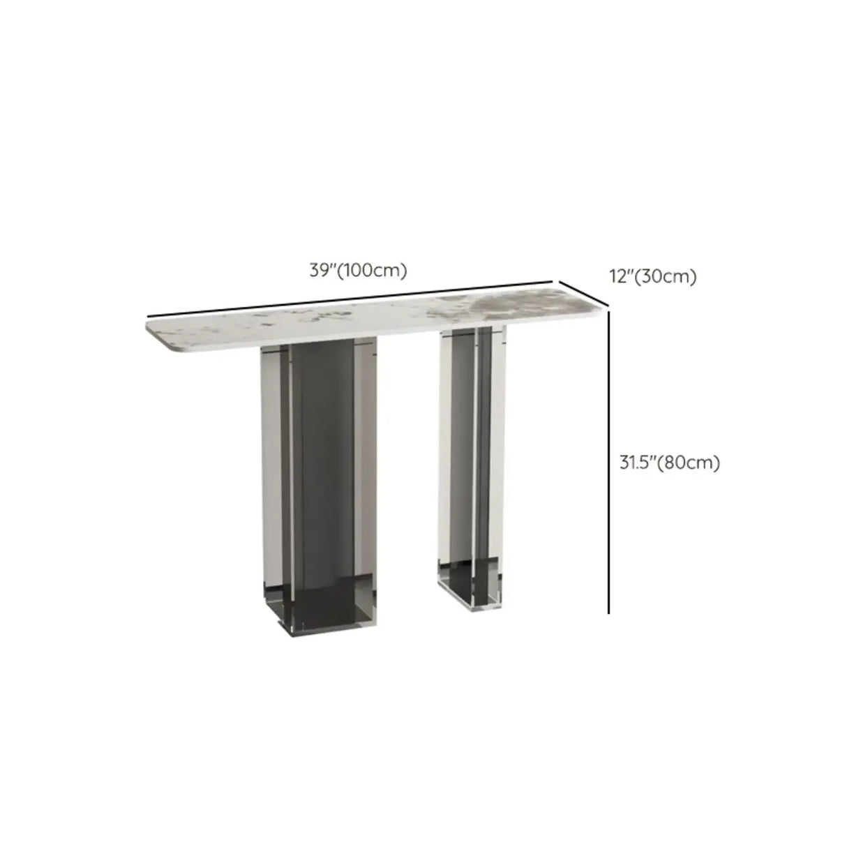 Double Pedestal Rectangle White Marble Top Console Table Image - 10