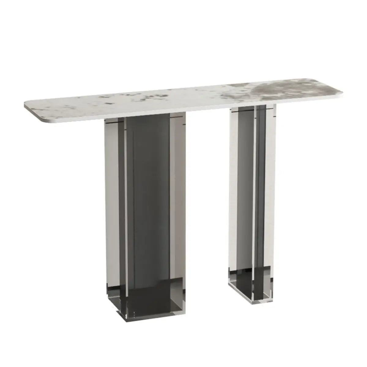 Double Pedestal Rectangle White Marble Top Console Table Image - 2