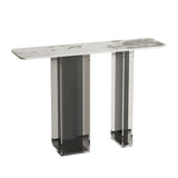 Double Pedestal Rectangle White Marble Top Console Table Image - 2