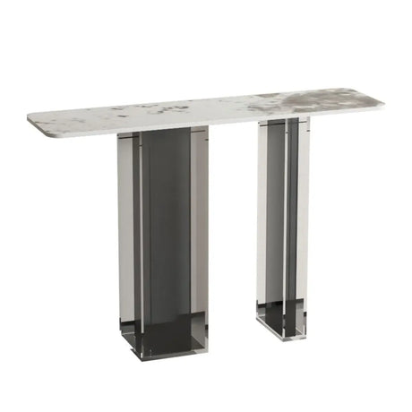 Double Pedestal Rectangle White Marble Top Console Table Image - 2