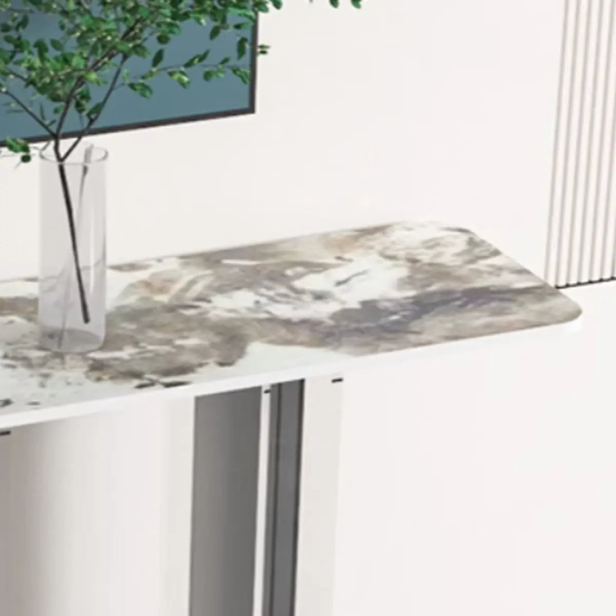 Double Pedestal Rectangle White Marble Top Console Table Image - 6