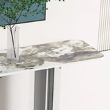 Double Pedestal Rectangle White Marble Top Console Table Image - 6