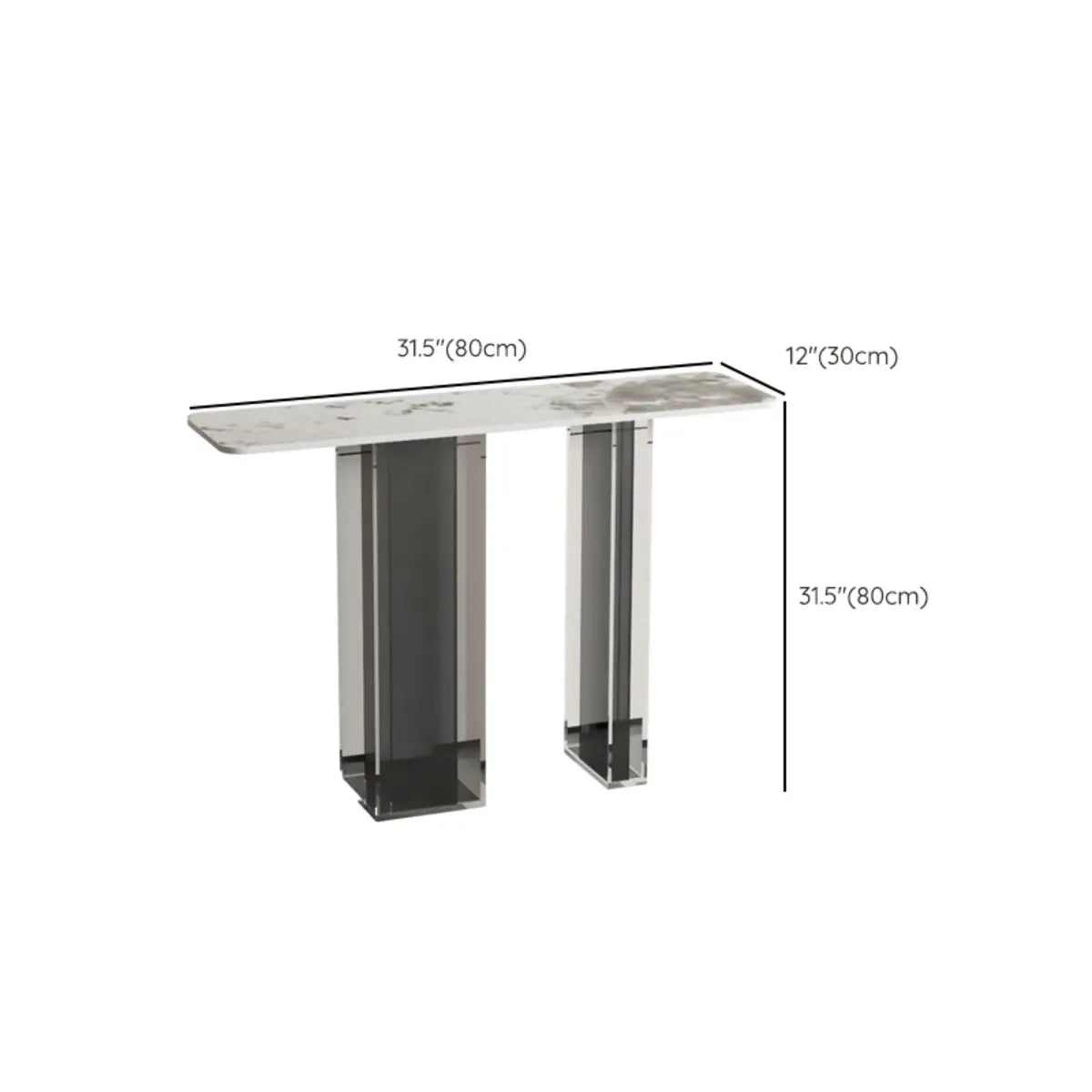 Double Pedestal Rectangle White Marble Top Console Table 
