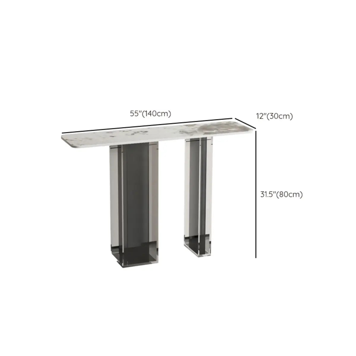 Double Pedestal Rectangle White Marble Top Console Table Image - 9