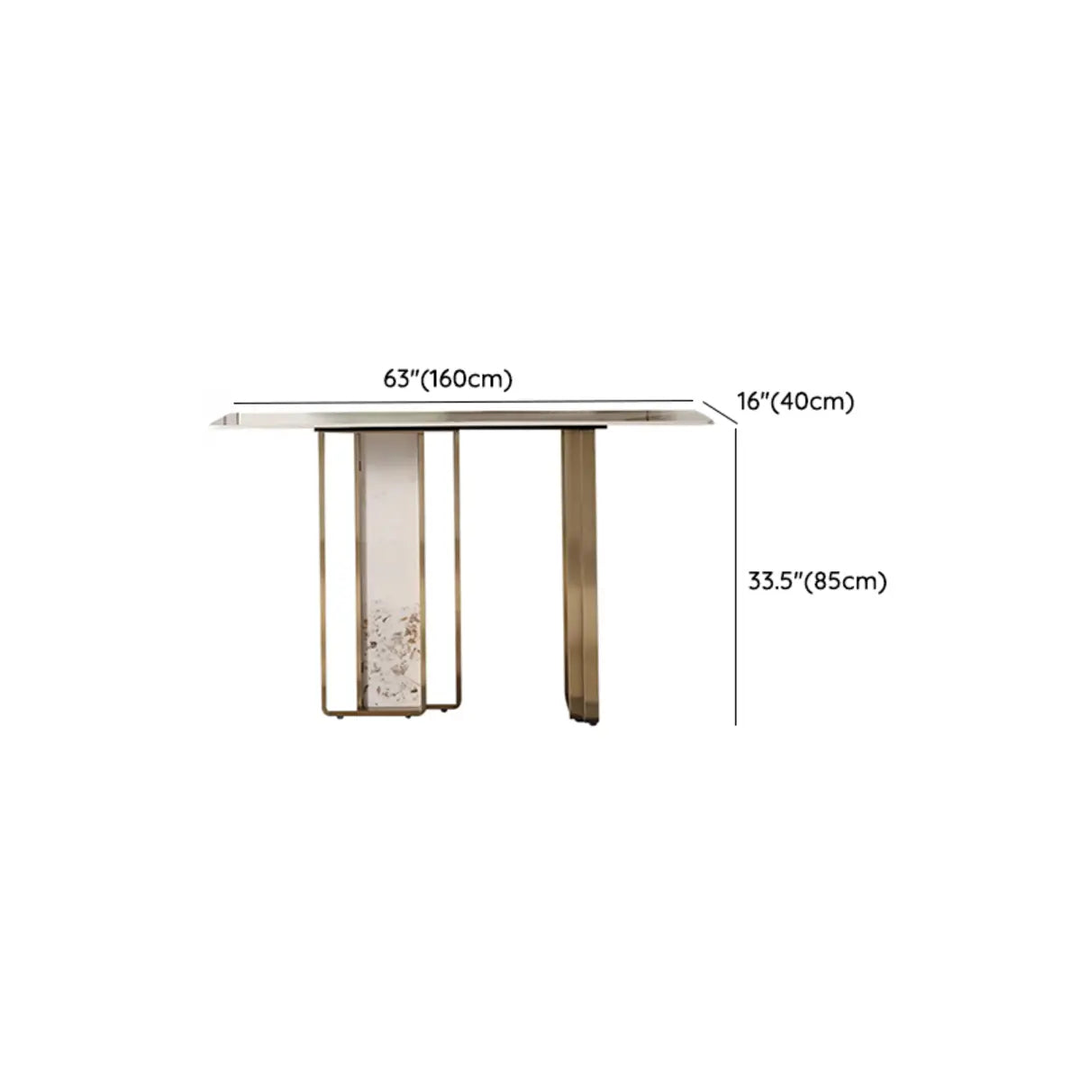 Double Pedestal Sintered Stone Gold Metal Console Table Image - 10