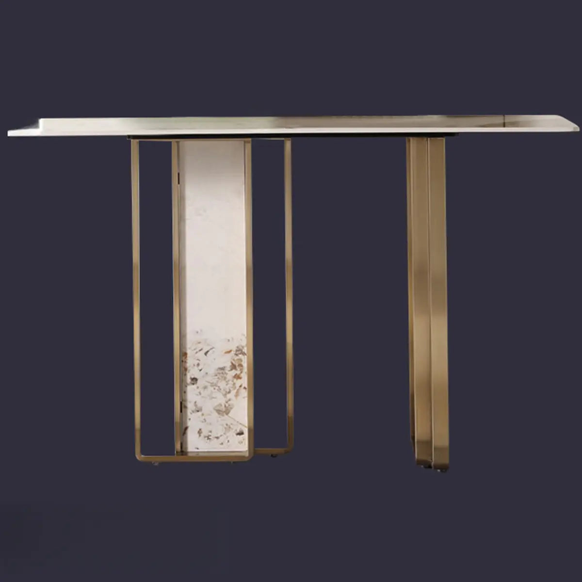 Double Pedestal Sintered Stone Gold Metal Console Table Image - 5