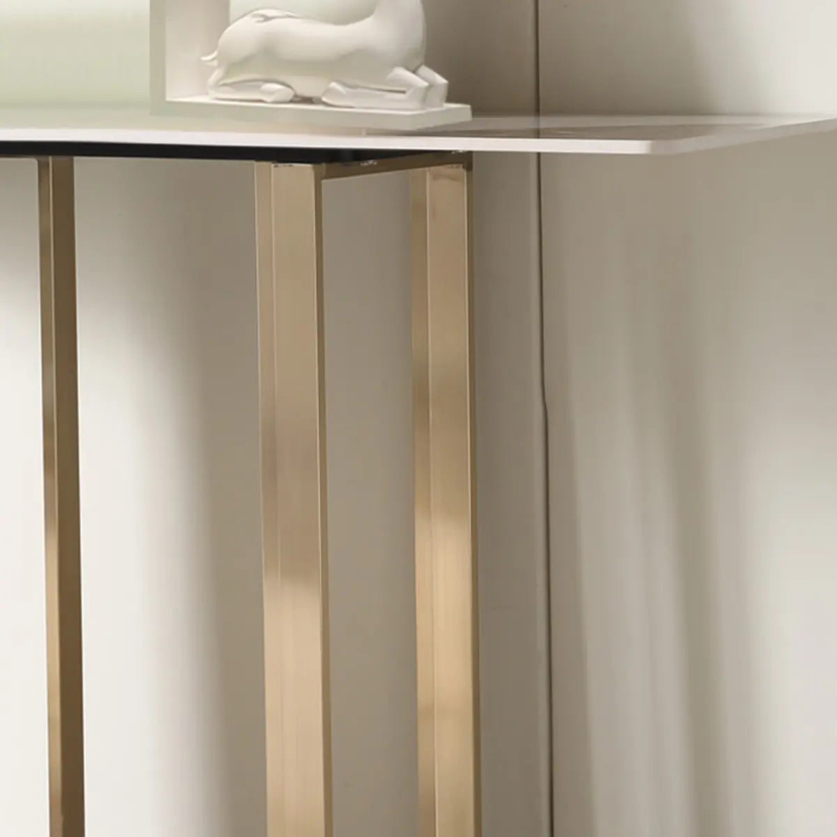 Double Pedestal Sintered Stone Gold Metal Console Table Image - 6