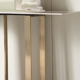 Double Pedestal Sintered Stone Gold Metal Console Table Image - 6