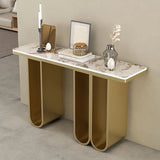 Double Pedestal Stone-Gold Entry Hall Console Table Image - 1
