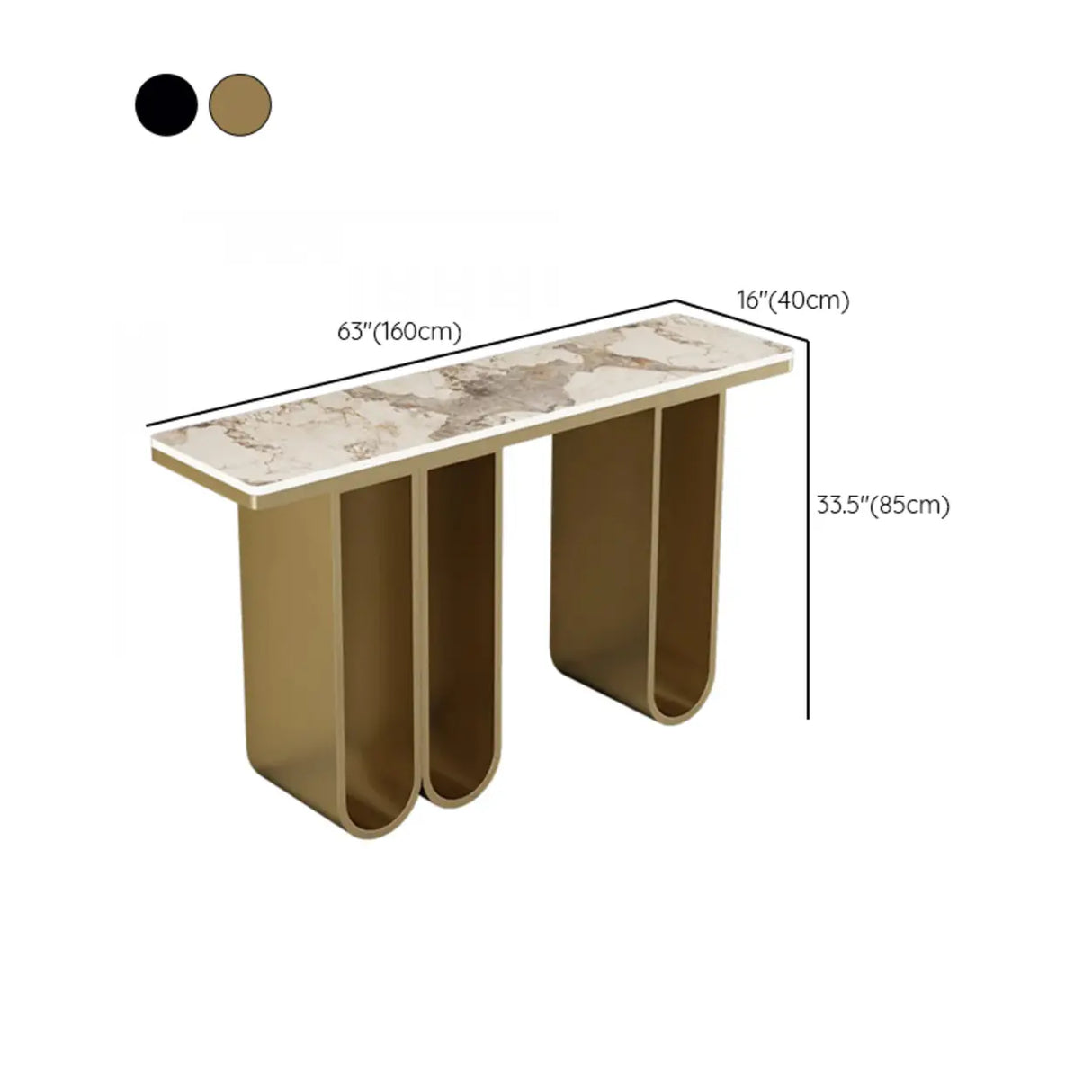 Double Pedestal Stone-Gold Entry Hall Console Table Image - 12