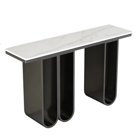 Double Pedestal Stone-Gold Entry Hall Console Table Image - 2