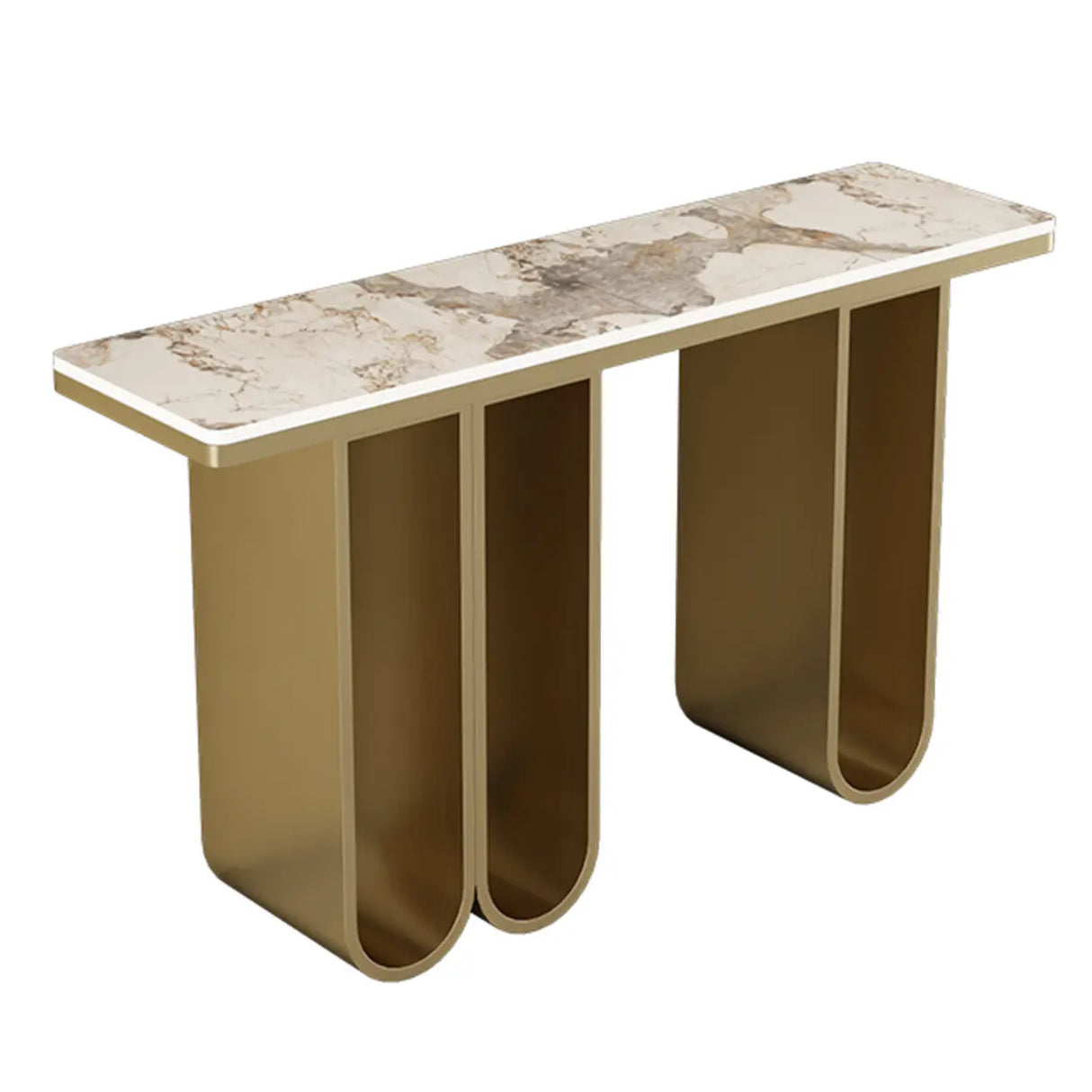 Double Pedestal Stone-Gold Entry Hall Console Table Image - 3