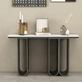 Double Pedestal Stone-Gold Entry Hall Console Table Image - 4