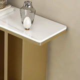 Double Pedestal Stone-Gold Entry Hall Console Table Image - 7