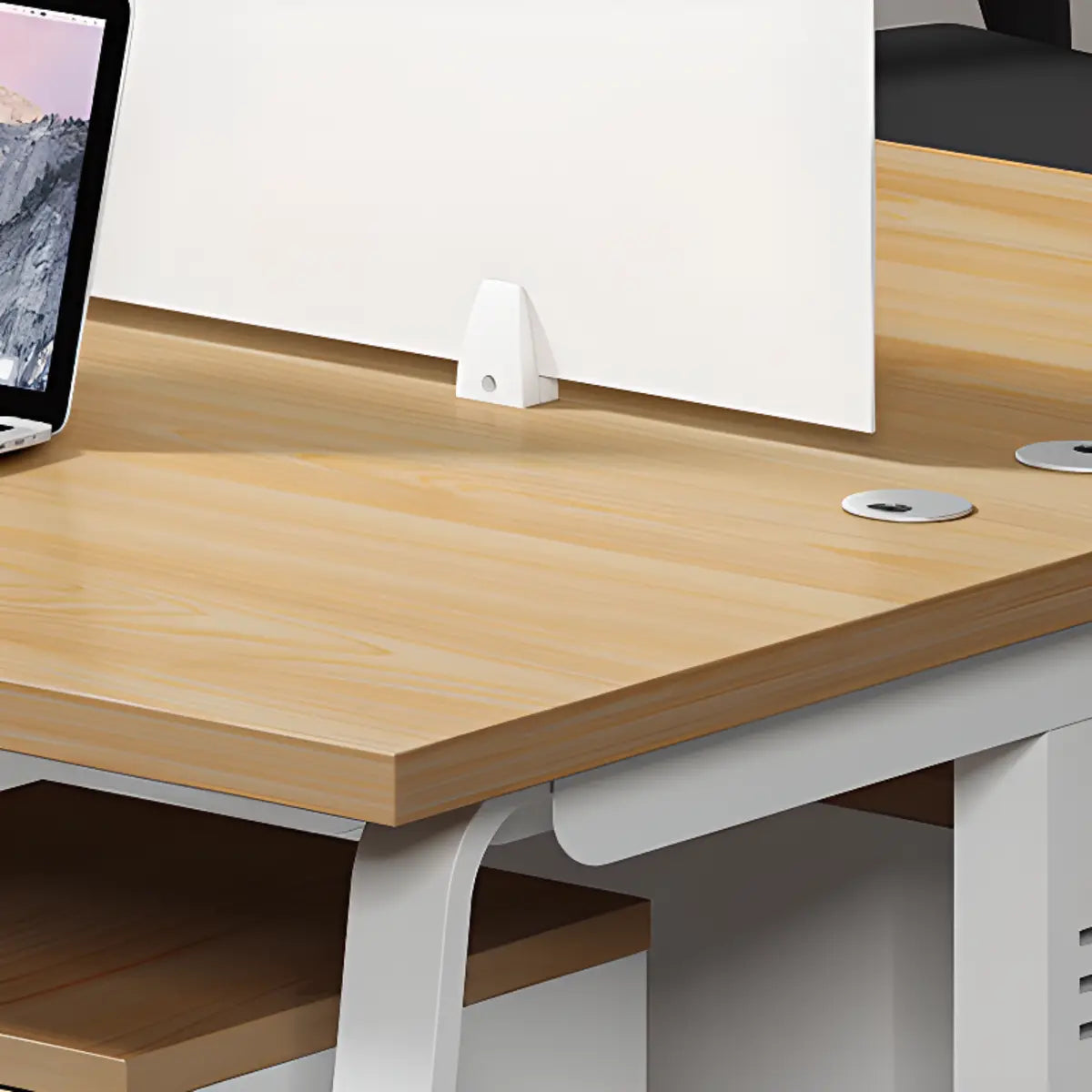 Double Pedestal Timber Beige Twin Storage Office Desk Set Image - 11
