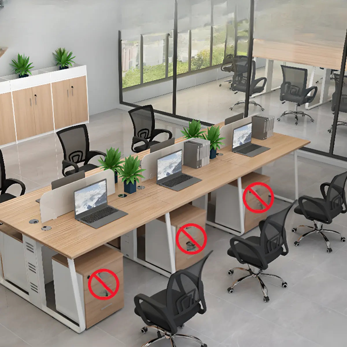 Double Pedestal Timber Beige Twin Storage Office Desk Set Image - 12