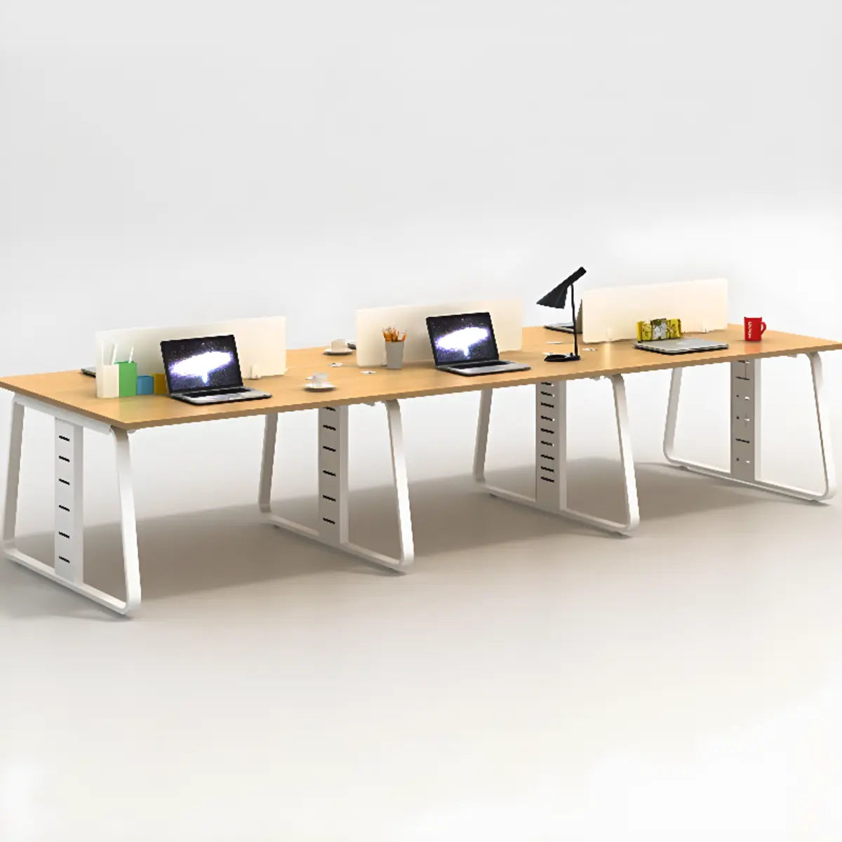 Double Pedestal Timber Beige Twin Storage Office Desk Set Image - 14