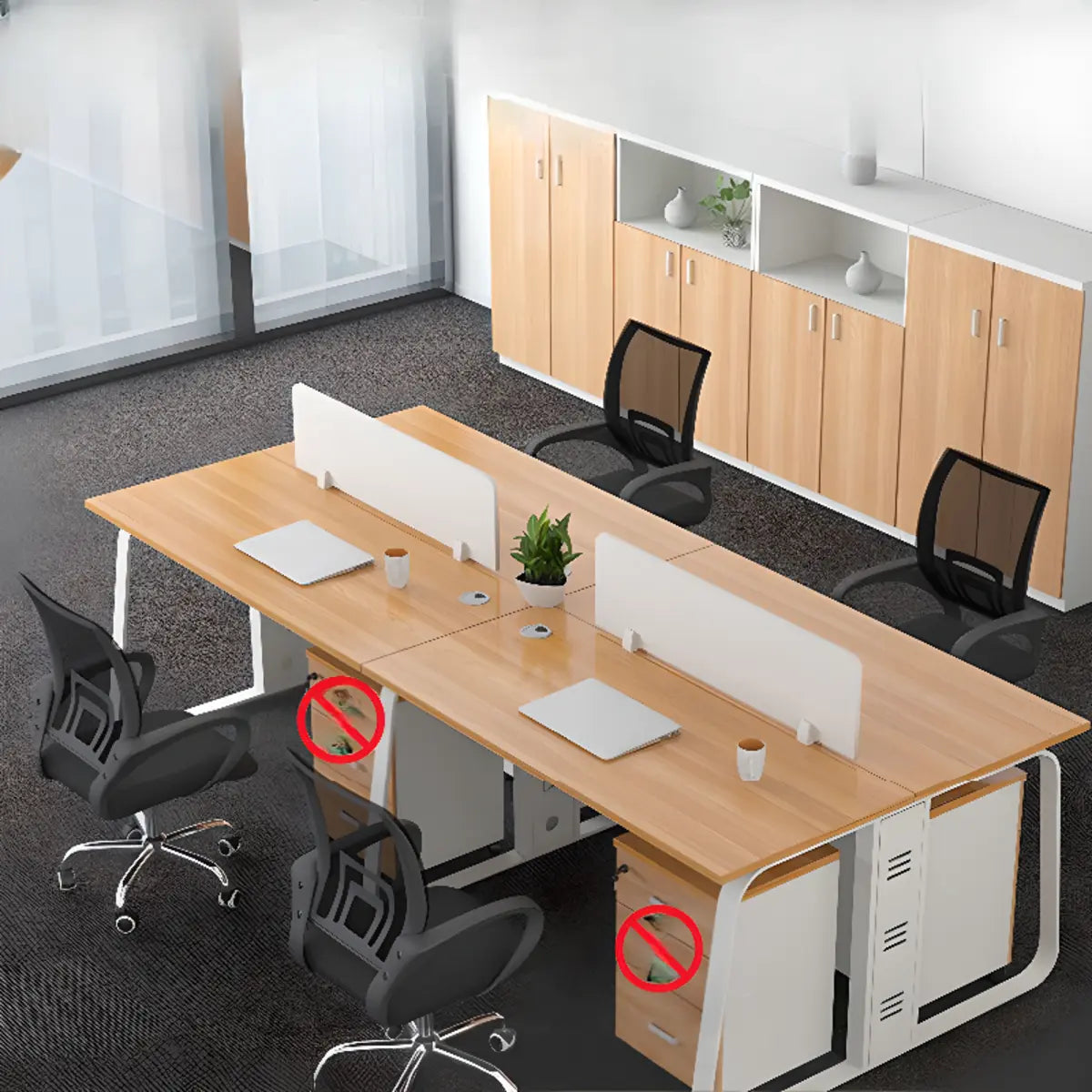 Double Pedestal Timber Beige Twin Storage Office Desk Set Image - 16
